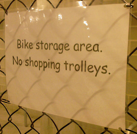 Bike storage area. No shopping trolleys.
