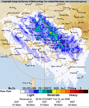 Screen cap of the BoM Radar page this morning